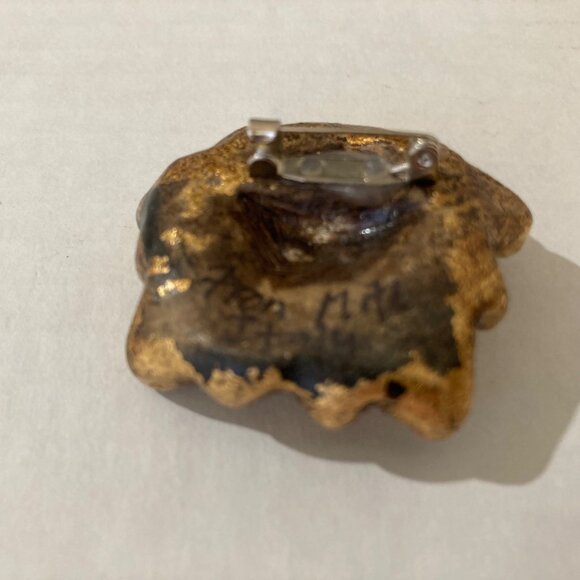 Signed Gold Gilt Greenman Brooch Made In Italy - Picture 3 of 4